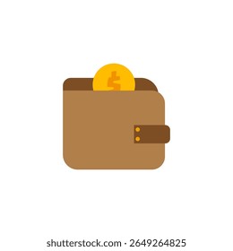 Wallet money holder. Financial cash accessory. Gold coin pocket. Vector finance item.