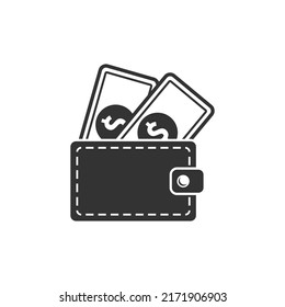Wallet with money icon in flat style. Online payment vector illustration on isolated background. Cash and purse sign business concept.
