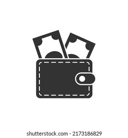 Wallet with money icon in flat style. Online payment vector illustration on isolated background. Cash and purse sign business concept.