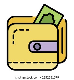 Wallet money icon. Outline wallet money vector icon color flat isolated on white