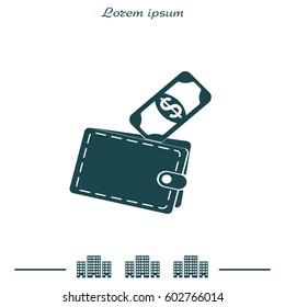 wallet with money icon. vector illustration
