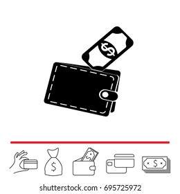 wallet with money icon. vector illustration