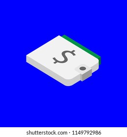 Wallet with money icon, vector symbol in flat isometric 3D style isolated. The business growth, money, earnings, profit, success, concept. 