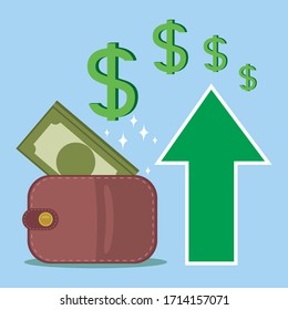 Wallet with money, illustration vector cartoon
