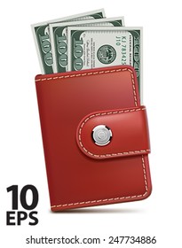 Wallet with money, isolated. Vector illustration