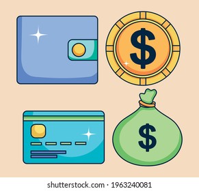 wallet and money items set