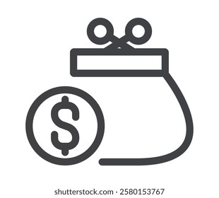 Wallet money line art isolated icon. Vector flat cartoon illustration