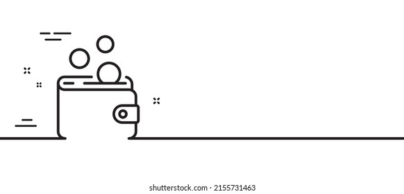 Wallet money line icon. Cash coins sign. Business income symbol. Minimal line illustration background. Wallet money line icon pattern banner. White web template concept. Vector