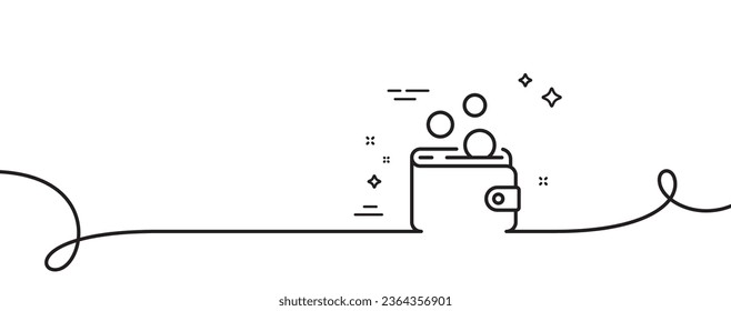 Wallet money line icon. Continuous one line with curl. Cash coins sign. Business income symbol. Wallet money single outline ribbon. Loop curve pattern. Vector