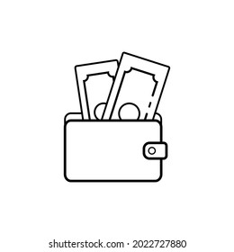 Wallet with money from the lines on a white background. The concept of finance. Can be used as an icon.