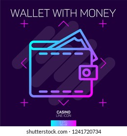 Wallet with money neon icon