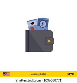 Wallet with money on white background.  Ringgit banknote. Business concept vector illustration.