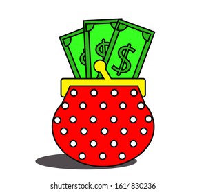 Wallet with money on a white background. Vector illustration.