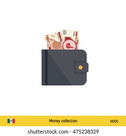 Wallet with money on white background. Australian Dollar banknote. Business concept vector illustration.
