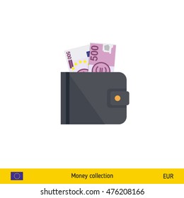 Wallet with money on white background. Euro banknote. Business concept vector illustration.