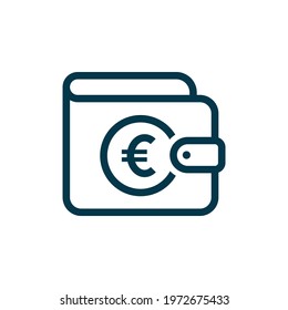 Wallet and money. Payment with euro icon line style isolated on white background. Vector illustration