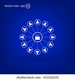 Wallet with money and people around. vector icon