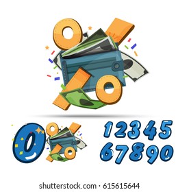 Wallet money with percentage  percentage discount symbol. discount or pay by installments concept - vector illustration