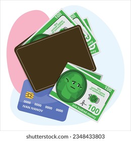 Wallet with money and plastic card