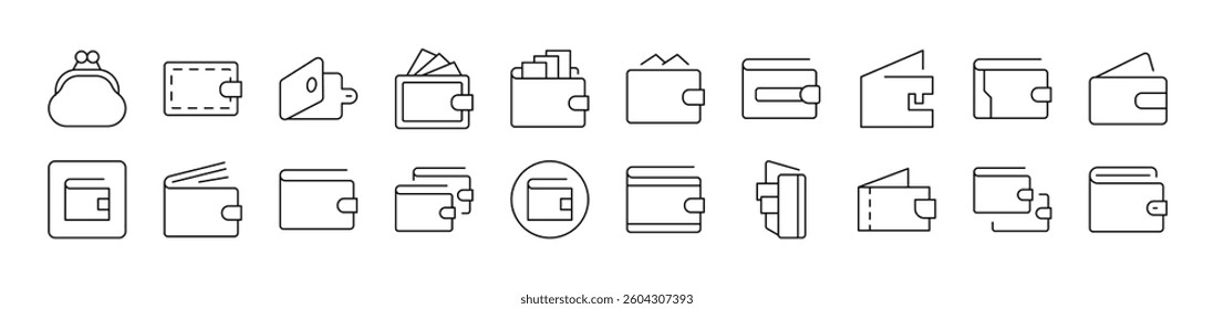Wallet for Money Related Line Icon Collection. Editable Stroke. Perfect for Infographics, Articles, Books, Flyers, Banners