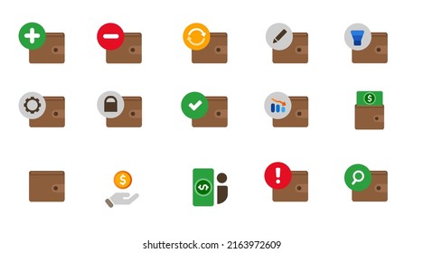 Wallet money saving earning and spending management icon set collection blue vector isolated