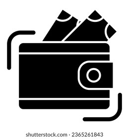 Cartera con icono de dinero sólido, concepto de negocio, Depósito con firma de efectivo en fondo blanco, icono Cartera en estilo glifo para concepto móvil y diseño web. Gráficos vectoriales
