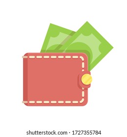 Wallet with money. Vector flat isolated on white background