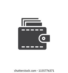 Wallet with money vector icon. filled flat sign for mobile concept and web design. Money wallet simple solid icon. Purse symbol, logo illustration. Pixel perfect vector graphics