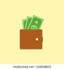 Cartera con dinero. Ilustración vectorial.