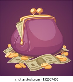 Wallet with money. Vector illustration.