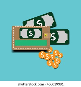 Wallet and money Vector Illustration