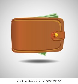 Wallet with money vector illustration. Brown wallet.
