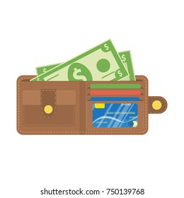 Wallet with money. Vector illustration in a flat style isolated on background.