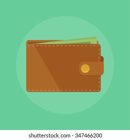 Wallet with money vector illustration. Wallet isolated on colored background.  