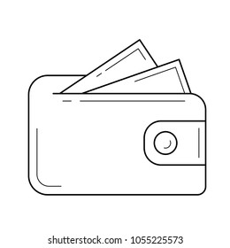 Wallet with money vector line icon isolated on white background. Money in wallet line icon for infographic, website or app.