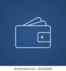Brieftasche mit Money Line Icon für Web-, Handy- und Infografiken. Vektorhellblaue Symbol einzeln auf blauem Hintergrund.
