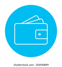 Brieftasche mit Money Line Icon für Web-, Handy- und Infografiken. Vektorweißes Symbol auf hellblauem Kreis, einzeln auf weißem Hintergrund.
