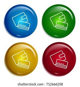Wallet multi color gradient glossy badge icon set. Realistic shiny badge icon or logo mockup