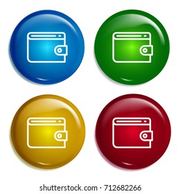 Wallet multi color gradient glossy badge icon set. Realistic shiny badge icon or logo mockup
