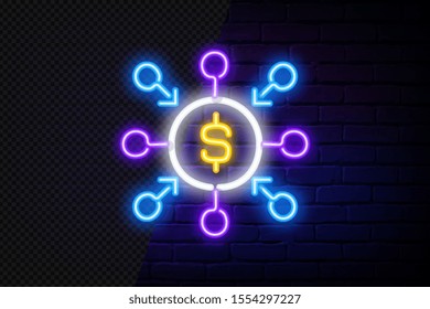 Wallet Neon Logo Vector. Coin purse neon sign, design template, modern trend design, casino neon signboard, night bright advertising, light banner, light art. Vector illustration