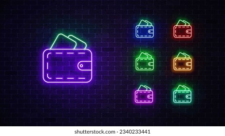 Neonschilder aus dem Portemonnaie. Leuchtendes Neonsymbol. Vektorgrafik