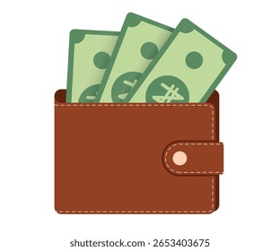 Carteira com notas nigerianas naira plana vetor ilustração, nota de moeda dentro carteira de couro, ideal para financeiro, poupança, e imagens bancárias