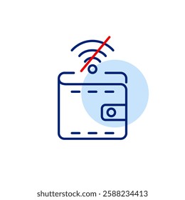 Wallet and no wi-fi symbol. Offline transactions, no access to online banking. Cash payments only. Pixel perfect, editable stroke vector icon