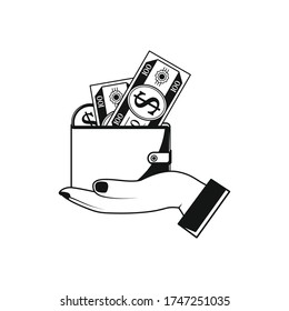 Wallet on hand. Concept icon on white background
