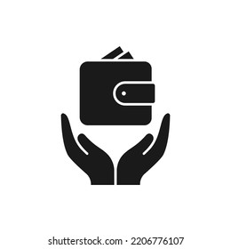 Icono de cartera en mano estilo plano aislado en fondo blanco. Ilustración del vector