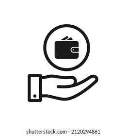 Wallet on hand. Payment, banking,  saving icon line style isolated. Vector illustration