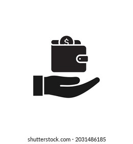 Wallet on hand. Payment icon flat style isolated on white background. Vector illustration