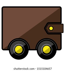Wallet on wheels, line icon isolated on a white background.