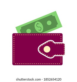 
Wallet one line, vector drawing. Isolated white background.
