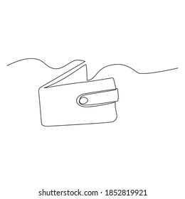 
Кошелек одна линия. Wallet One Line, Vector Drawing. Isolated White Background.